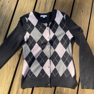 New York & Company Black and Pink Argyle Cardigan